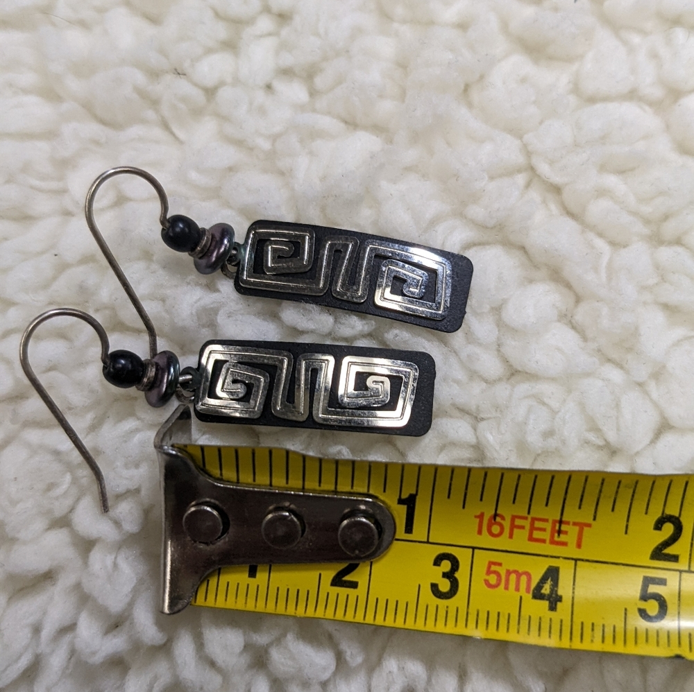 Earrings black silver metal with matching beads